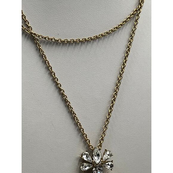 J. Crew Crystal Emblem Cluster Pendant Long Gold Tone Chain Necklace - Picture 5 of 9